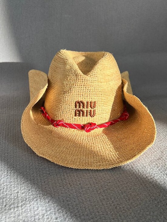 Miu Miu Accessories - Miu Miu Raffia Cowboy Straw Hat Red Rope Band